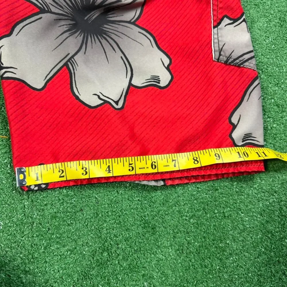 Vintage O’Neill Board Shorts Mens 34 Red Floral Surf Swim Trunks Y2K Hawaiian